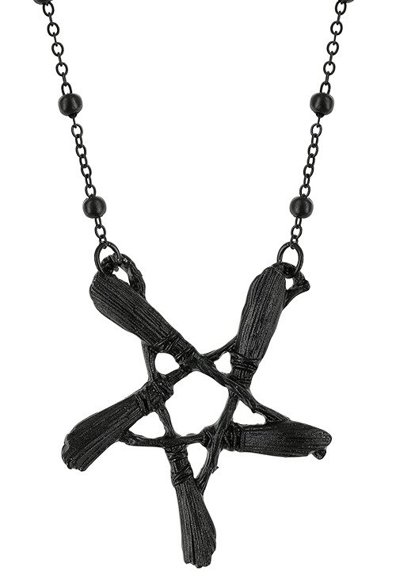 Broom Pentagram Black pendant for witches