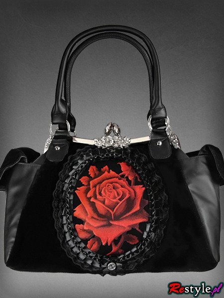 RED ROSE romantic gothic handbag on metal frame