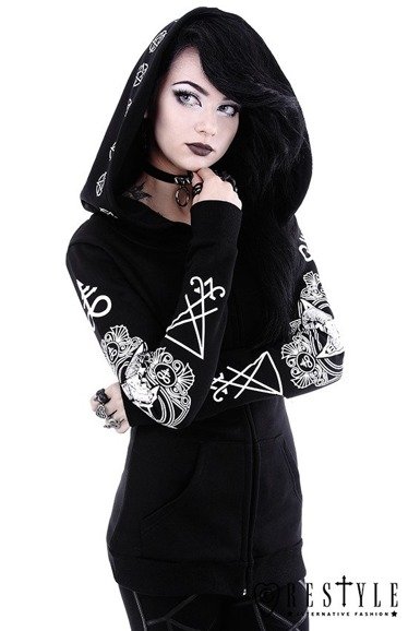 Gothic Blouse with oversized hood, ram skull and pentagram "RITUAL HOODIE" 
