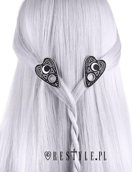 Pair of occult hairclips, spirit board, moon"OUIJA PLANCHETTE HAIRCLIPS" 