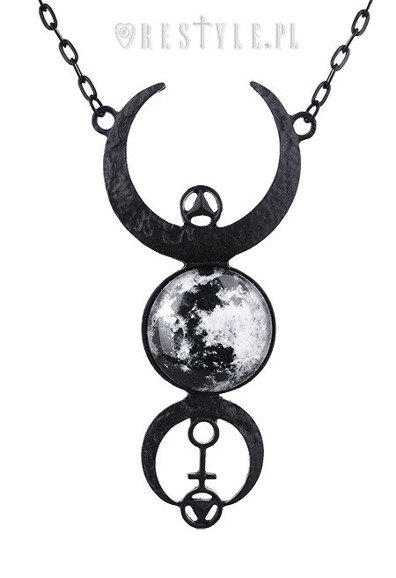 Czarny, długi naszyjnik, Fazy księżyca wisior "BLACK FULL MOON necklace" 
