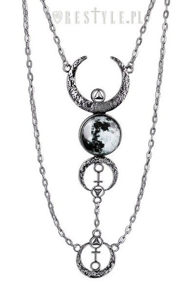 Srebrny, długi naszyjnik, Fazy księżyca wisior "FULL MOON necklace"
