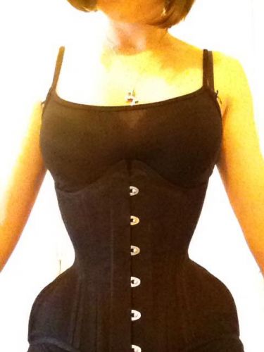 XXS XXXL Black Patent Leather Corset, Hourglass Wide Plain Waist