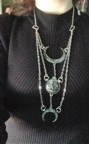 Long Crescent pendant, occult jewellery, luna 