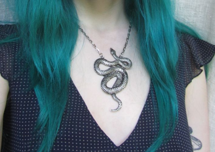 Restyle Snake Symbol Silver 3D Gothic Witch Occult Chain Necklace 
