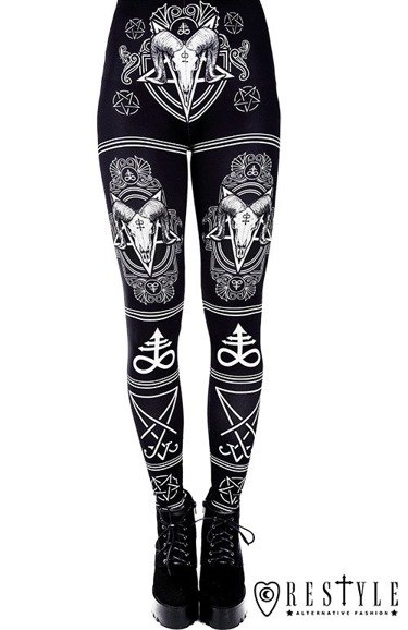 Black gothic leggings with Ram skull and pentagram "SATANIC LEGGINGS"