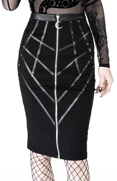 Gothic black harness pencil skirt BONDED TO THE MOON - Restyle