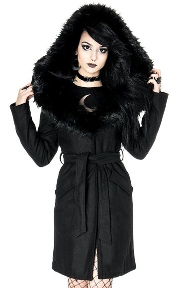 ARCANUM COAT Black gothic winter coat with oversized fur hood