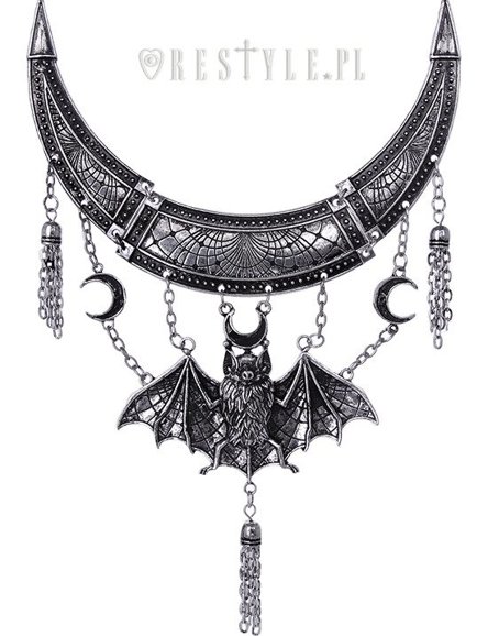 Antique silver statement necklace, crescent, tessels"ORIENTAL BAT SILVER NECKLACE"