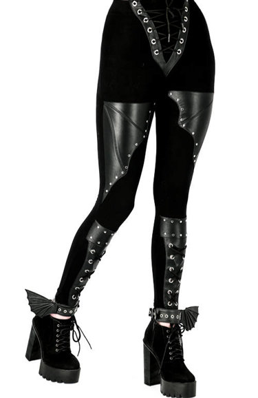 BAT LEGGINGS Cotton pants with wings and corset lacing