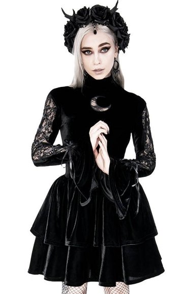 Black Ruffled Velvet Dress Neo Victorian gown