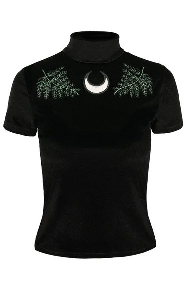 Black Velvet Forest Top with embroidery FERN VELVET TOP