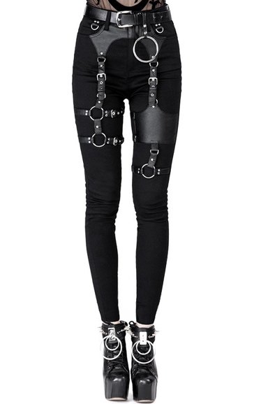 Restyle Eyelets Black Gothic Harness Emo Punk Occult Witch Zipper Pants Leggings 