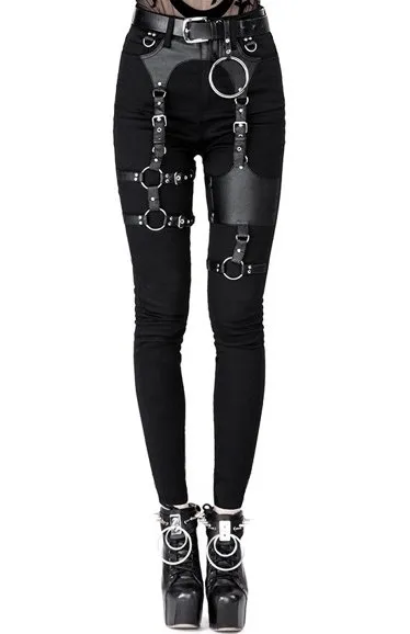 Black gothic HARNESS JEANS high waist, slim fit pants