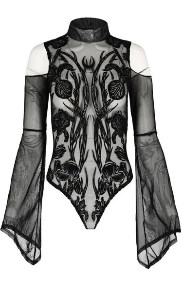 Black gothic IRIS BODYSUIT cold shoulder