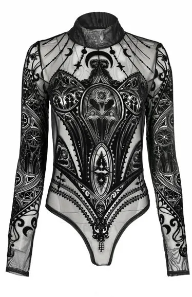 Black gothic MESH BODYSUIT CATHEDRAL CORSET