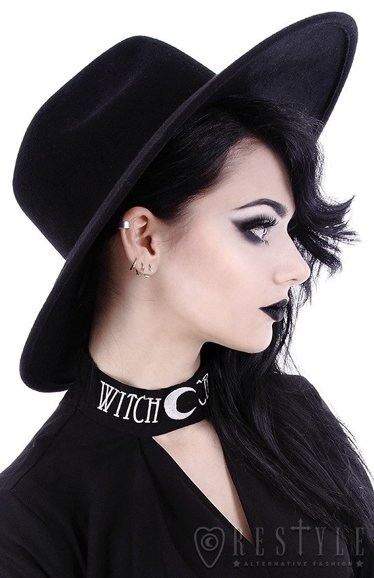 Black gothic Wide brim hat, stiff, nugoth headdress "WITCH"