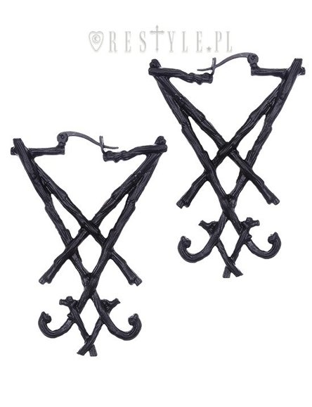 Black gothic hoop earrings, occult jewellery "BLACK LUCIFER SIGIL EARRINGS" 