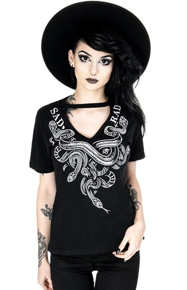 Black gothic t-shirt with choker SAD RAD snakes print