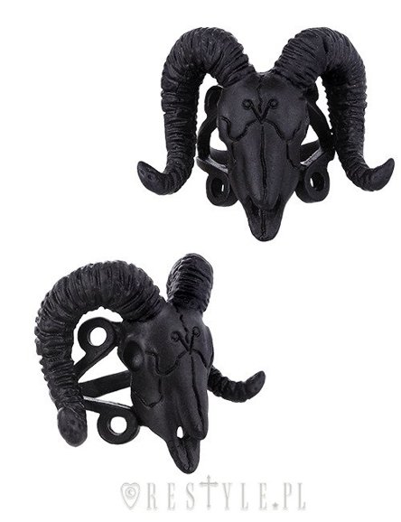 Black ring, arsenic, horns, animal skull, gothic ring  "RAM SKULL BLACK"