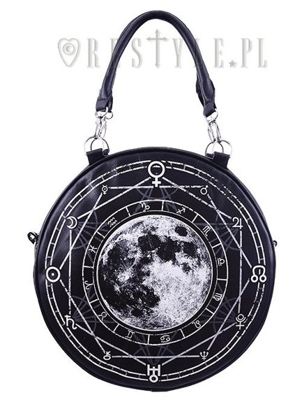 Black, witchy purse, full moon print, moon bag "LUNA ROUND BAG"