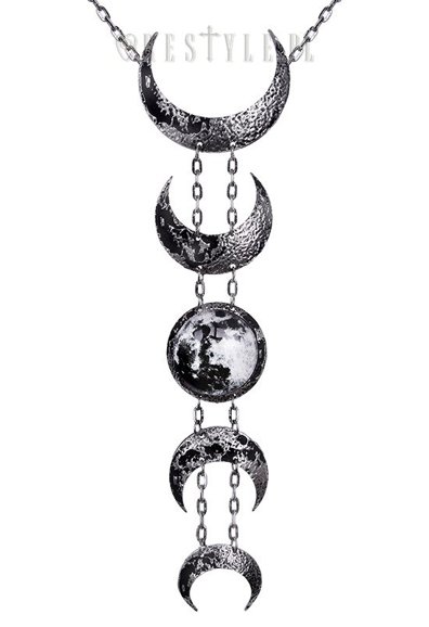 Crescent long pendant, occult jewellery, luna "LUNAR SILVER NECKLACE"