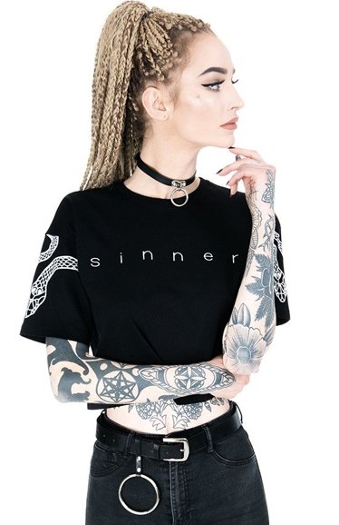 Gothic blouse, occult t-shirt SINNER  Crop Top with snakes