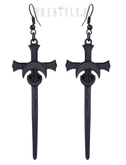 Gothic moon earrinngs, Occult jewellery "BLACK SWORDS EARRINGS"