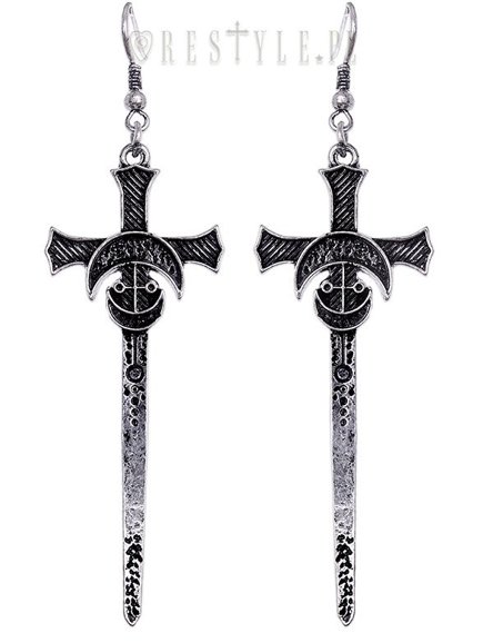 Gothic moon earrinngs, Occult jewellery  "SILVER SWORDS EARRINGS"