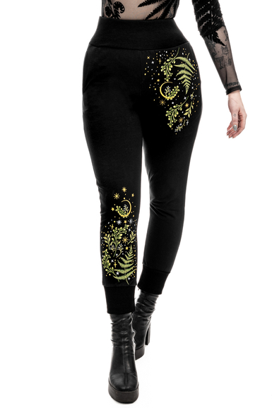 Gothic Witchy Women's Black Fern Forest Leggings, Restyle