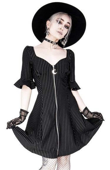 Pinstripe Sweetheart Dress with a moon charm