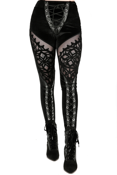Gothic leggings: skeleton, lace up, black from Restyle.pl