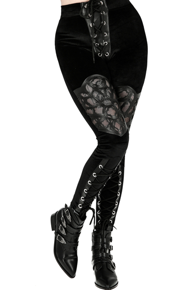 Cathedral Windows leggings, velvet trousers with flocking mesh