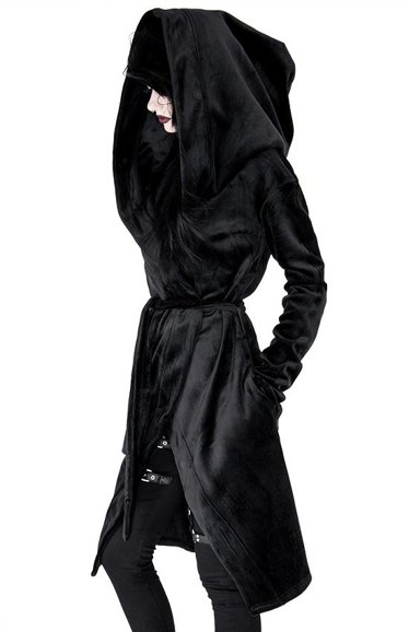 VELVET REAPER HOODIE, black gothic hoodie with big hood