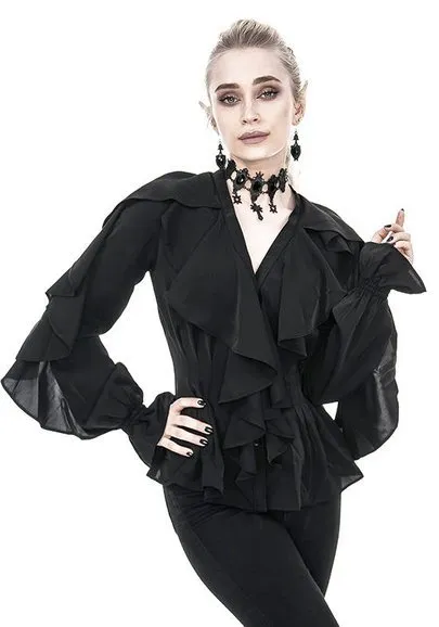 gothic DAPHNE BLACK SHIRT with ruffles