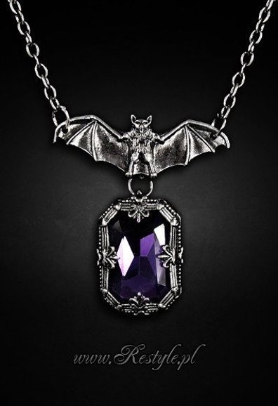 gothic pendant bat with purple stone "NIGHT WHISPER" 