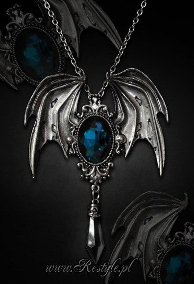 pendant and brooch in one bat necklace  "DELLA MORTE - CYAN" 