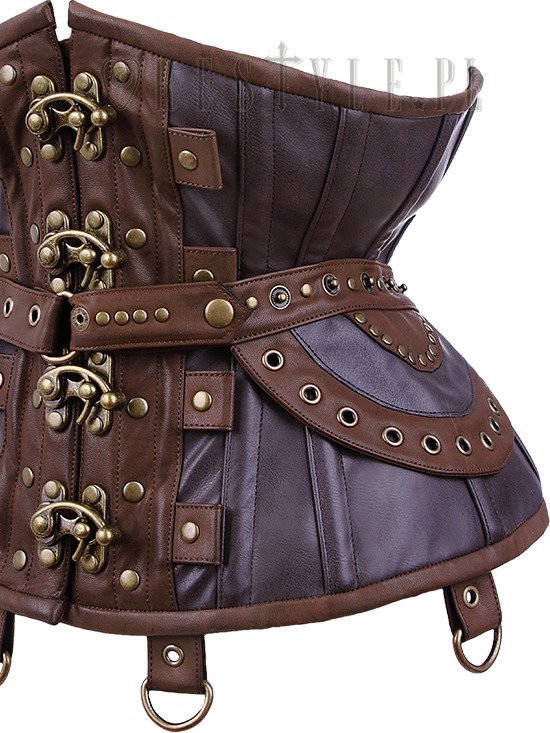 Steampunk underbust corset with pockets, swing hooks, hourglass 