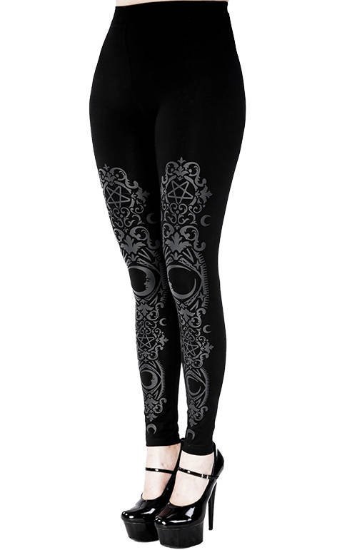 Black gothic Baroque Leggings crescent print - Restyle