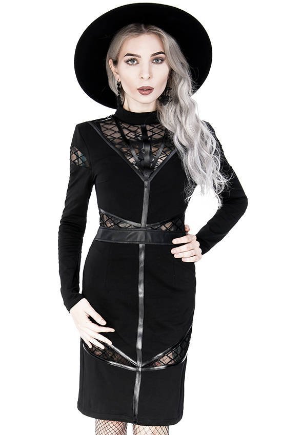 Black gothic Cross Pencil Dress with panels - Restyle