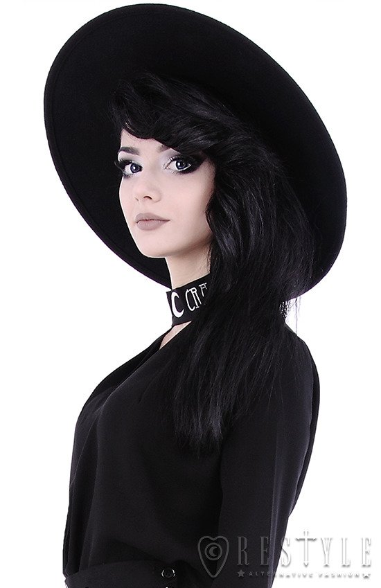 Black gothic Wide brim hat, stiff, nugoth headdress WITCH - Restyle