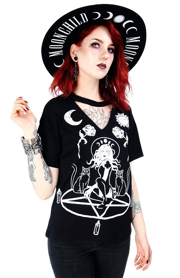 Black gothic choker top Witch & Cats - Restyle