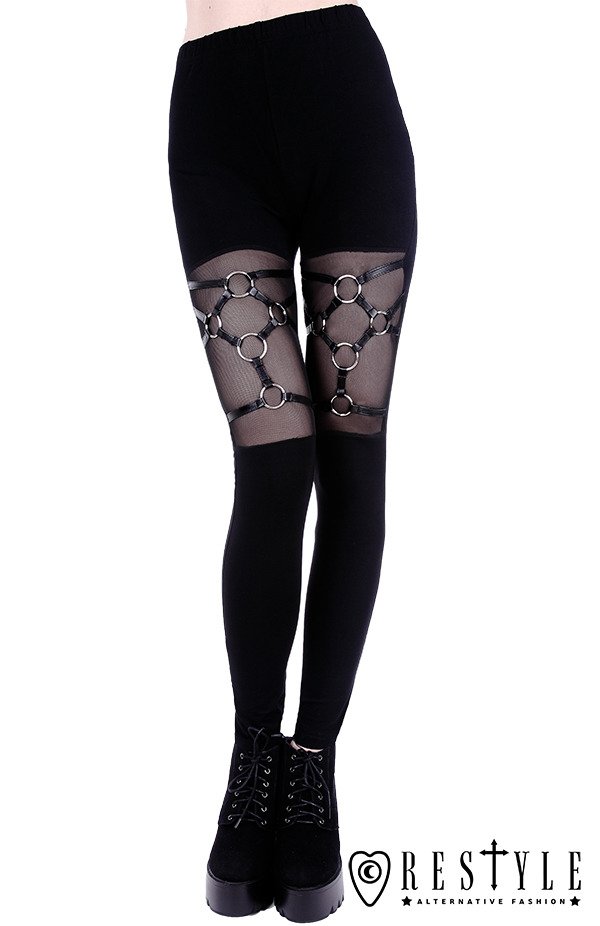 Black gothic leggings, leather straps, nugoth trousers HARNESS