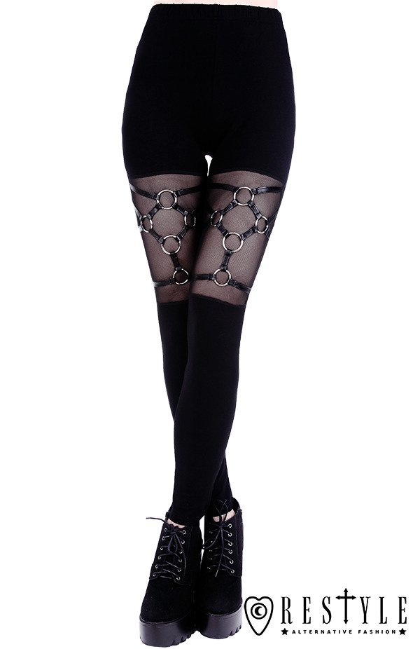 Black gothic leggings, leather straps, nugoth trousers HARNESS LEGGINGS