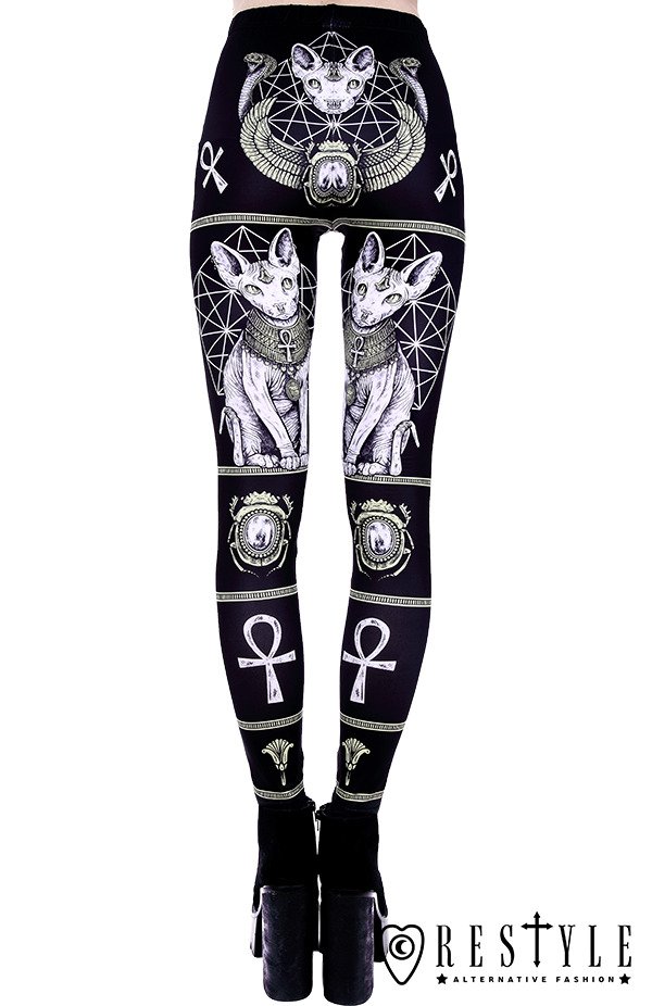 Black Goth Leggings with Printed Gargoyles