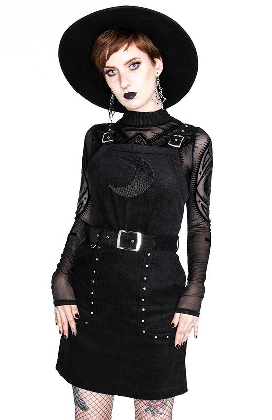 Black gothic mesh moon suspender CORDUROY CRESCENT DRESS - Restyle