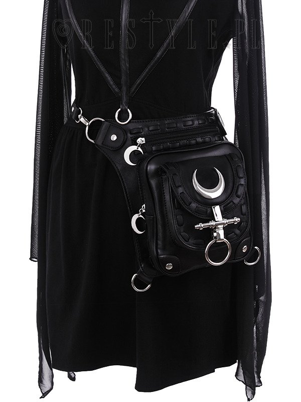 Black hip bag with pockets, pocket belt, moon bag, gothic utility