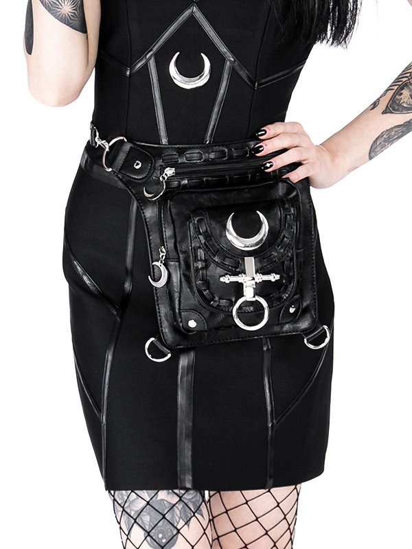 Black hip bag with pockets, pocket belt, moon bag, gothic utility  beltLUNAR HOLSTER BAG