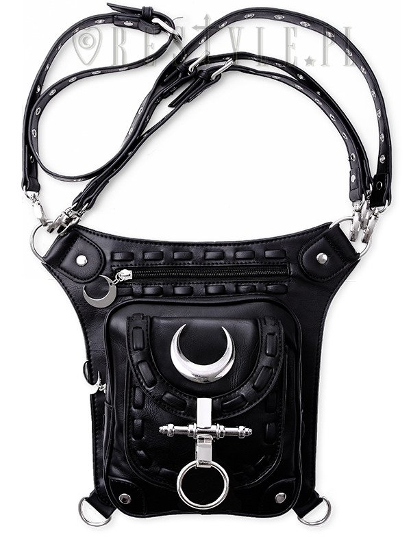 Black hip bag with pockets, pocket belt, moon bag, gothic utility belt"LUNAR  HOLSTER BAG" Restyle