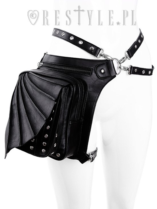 Black hip bag with pockets, pocket belt, wing bag, gothic utility